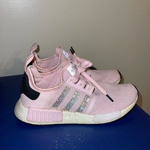 Pink Adidas NMDs with rhinestone logos